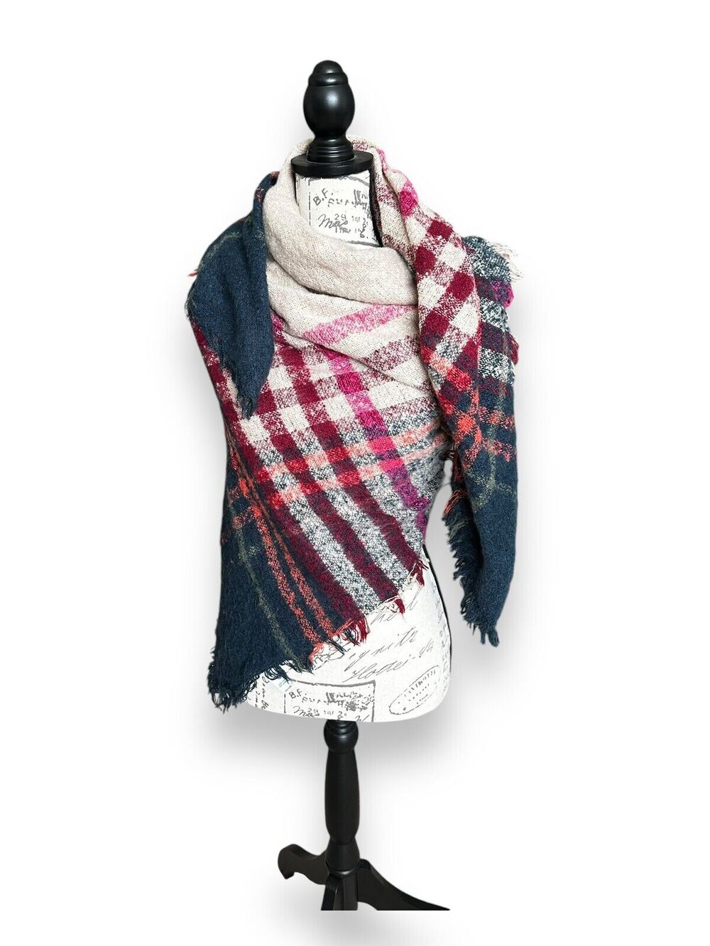 Maurice's Super Soft Multicolor Plaid Pashmina Fringe Scarf Multiple Wear OS